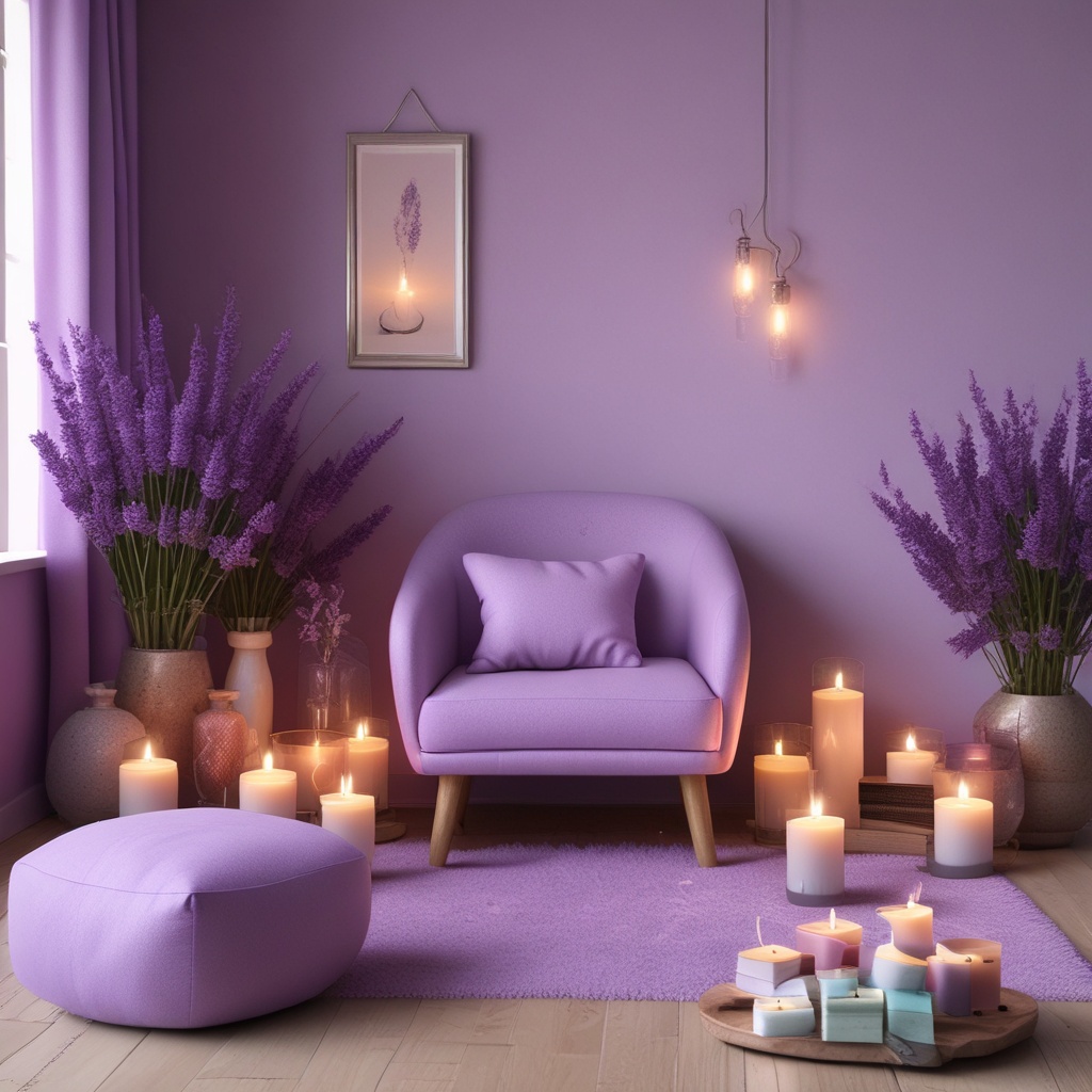 A relaxing lavender room with aromatherapy candles